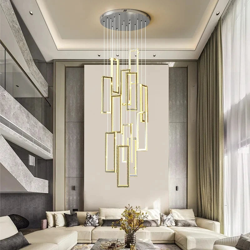 Modern Crystal LED Pendant Lights for Luxury Stairs - Art Deco Indoor Lighting Fixture