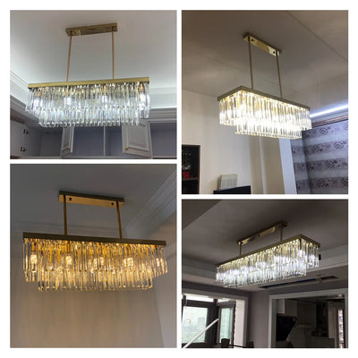 Rectangle Chrome Gold Chandelier for Dining Room Bedroom LED Crystal Kitchen Lustre Luxury Hanging Lamp Modern Silver Light