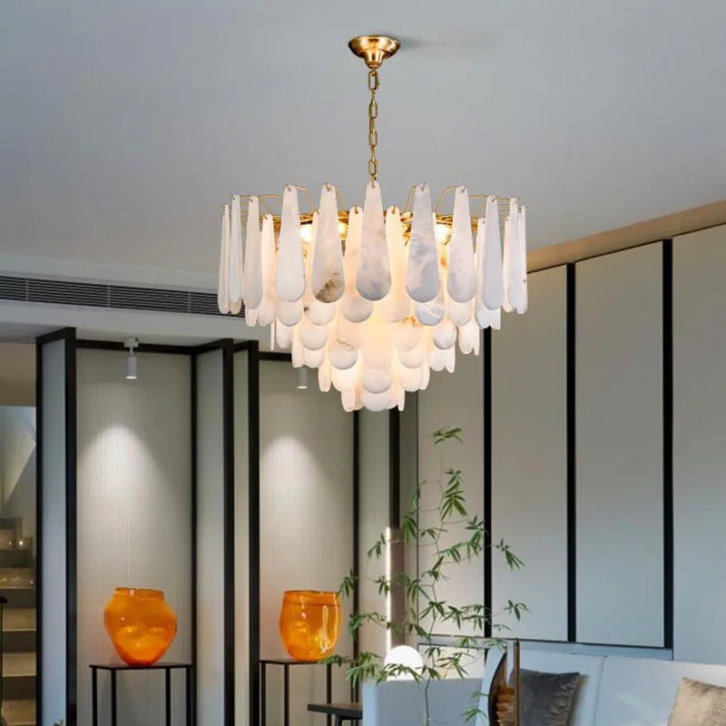 Luxury All Copper Marble Chandelier Living Room Light Postmodern Atmosphere Dining Room Bedroom Light Creative Simple Lighting