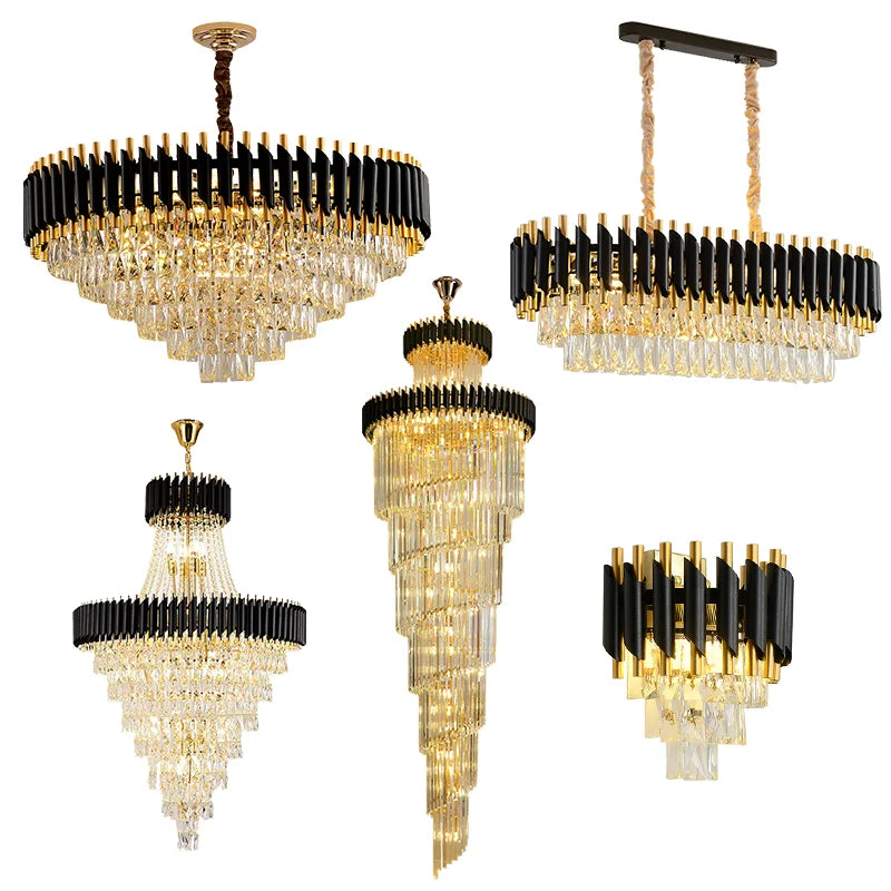 Modern Duplex Black Crystal Big Chandelier