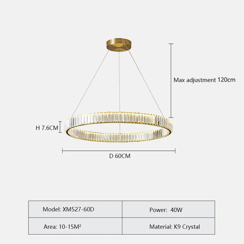 Modern Luxury Crystal LED Chandelier Lighting - Golden Ceiling Lamp Fixture for Dining Room, Living Room, Kitchen, and Bedroom