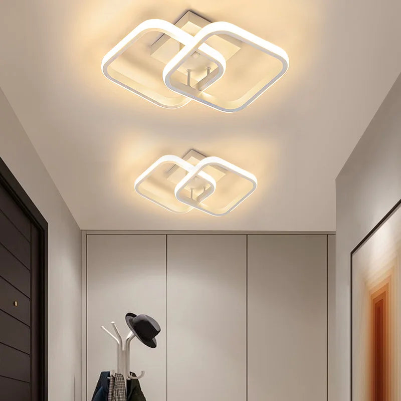 Small Modern Square LED Ceiling Light - 2 Rings Surface Lighting Fixture for Home Hallway, Balcony, Office Lustre