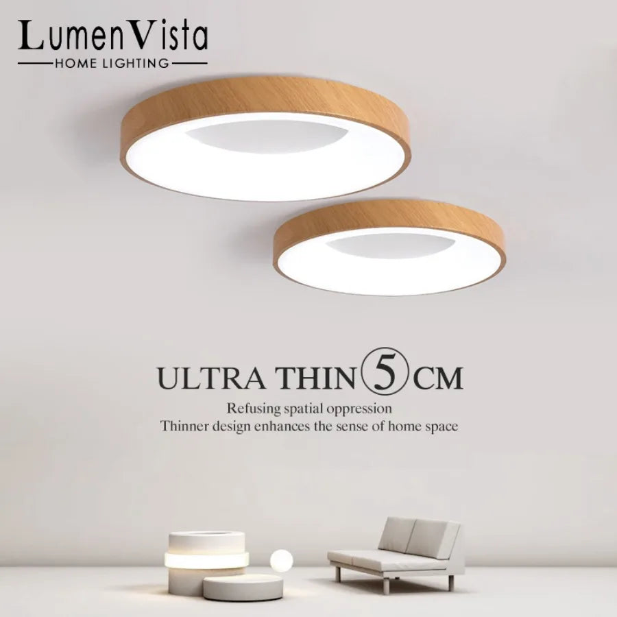 Nordic LED Wood Grain Ceiling Light: Ultra-thin Circular