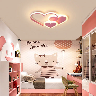 LED Ceiling Lamp for Children's Room - Heart Shape Pink Cloud Star Chandelier Light