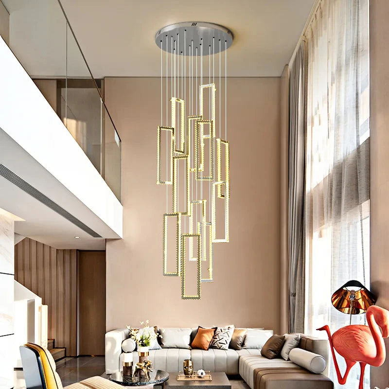 Modern Crystal LED Pendant Lights for Luxury Stairs - Art Deco Indoor Lighting Fixture