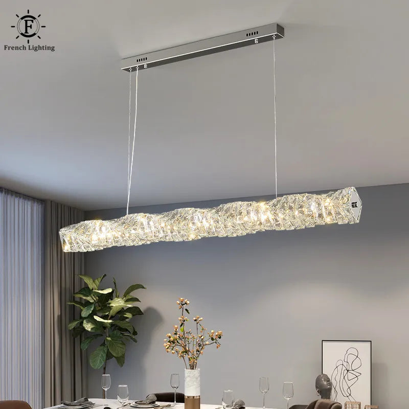 Luxurious Crystal Pendant Light - Modern Gold Chrome Metal Dining Room Strip Lamp for Kitchen