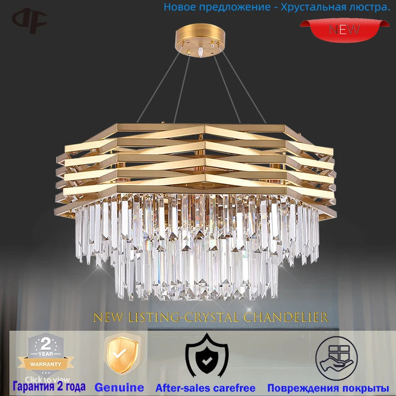 Luxury Crystal Chandelier - Gold LED Pendant Light with E14 Lamp Base for Living Room Dining Room Kitchen Bedroom