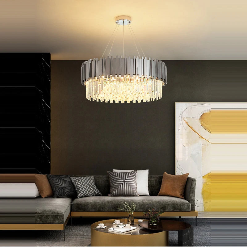 Luxury Gold Silver Black Crystal Designer Hanging Lamps LED Chandelier