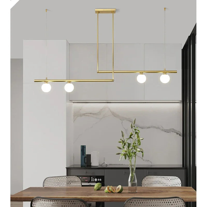 Modern Glass Globe Chandelier - Stylish Linear Ceiling Hanging Lights for Living Room, Dining Room, and Kitchen Island