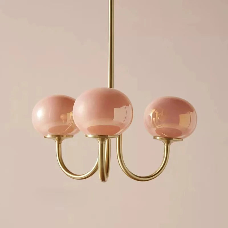 Modern Pink and White Glass Ball Pendant Chandelier