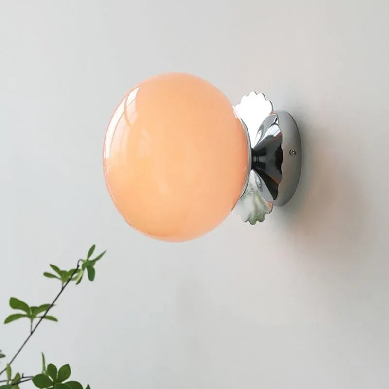 Retro Glass LED Wall Lamp - Nordic Pink Pearl Wall Sconce for Bedside Decor