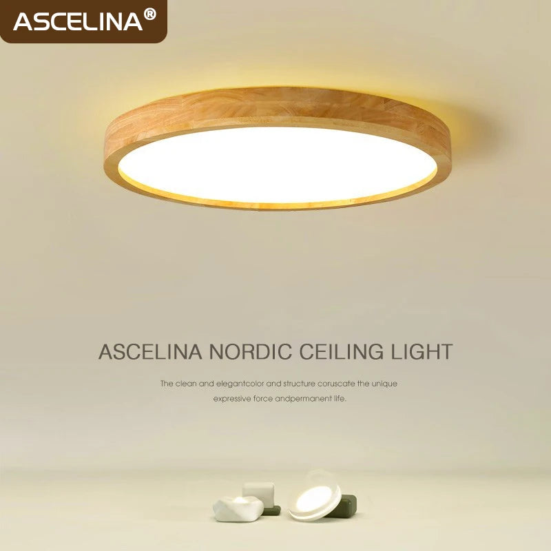 Nordic Wooden LED Ceiling Light - Ultrathin Round Lamp for Bedroom, Living Room, Office, and Kitchen