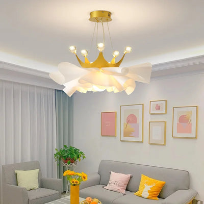 Modern Minimalist Gold Crown Crystal Chandelier - Elegant Lighting for Bedroom and Princess-themed Decor