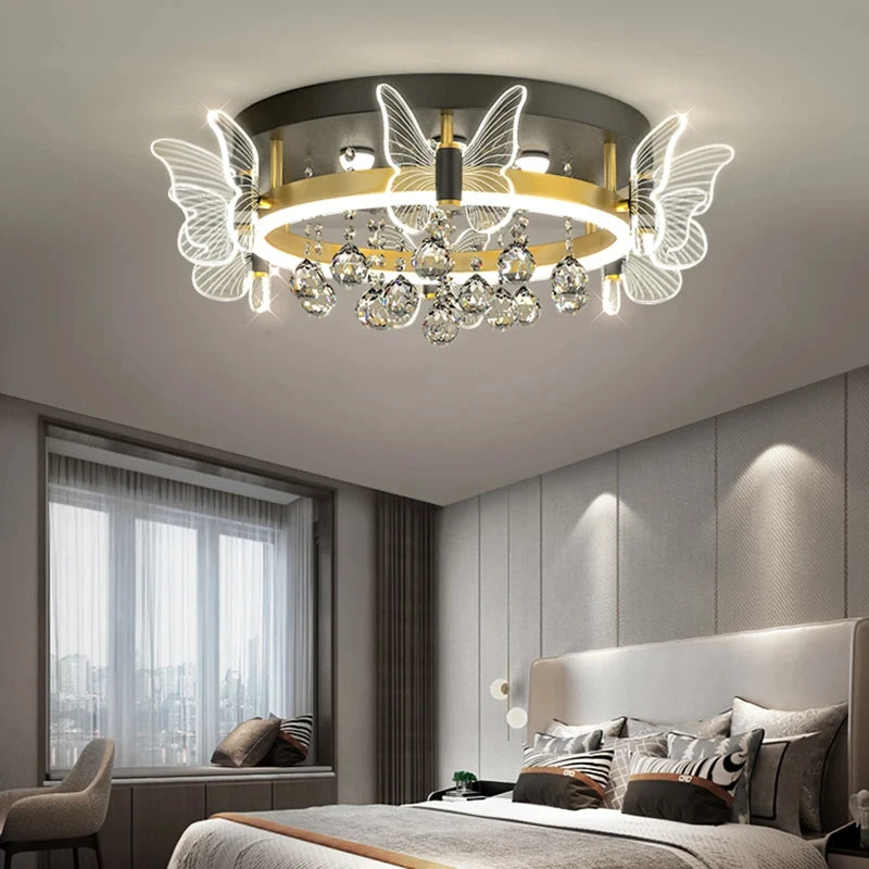 Cartoon Children's Room Crystal Ceiling Light - New Butterfly Chandelier and Balloon LED Bedroom Light