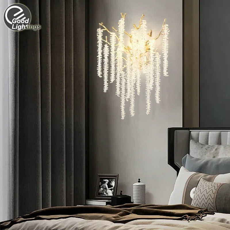 Nordic Branch Crystal Wall Lamp For Living Room Bedroom Kitchen Stairs Corridor Luxury Gold Bedside K9 Crystal Wall Light Lamps