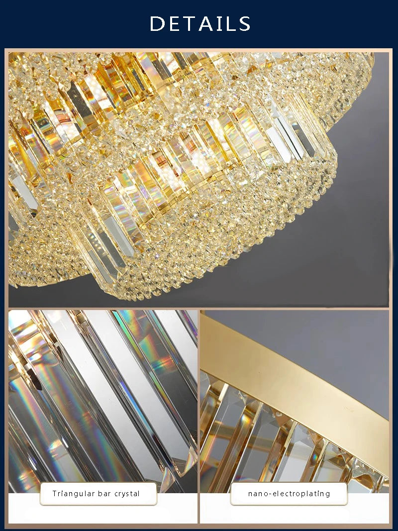 Modern Luxury Crystal Ceiling Chandelier - Elegant LED Gold Light Fixture for Large Living Rooms