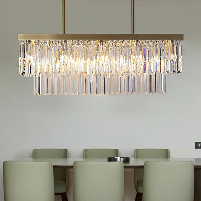 Rectangle Chrome Gold Chandelier for Dining Room Bedroom LED Crystal Kitchen Lustre Luxury Hanging Lamp Modern Silver Light