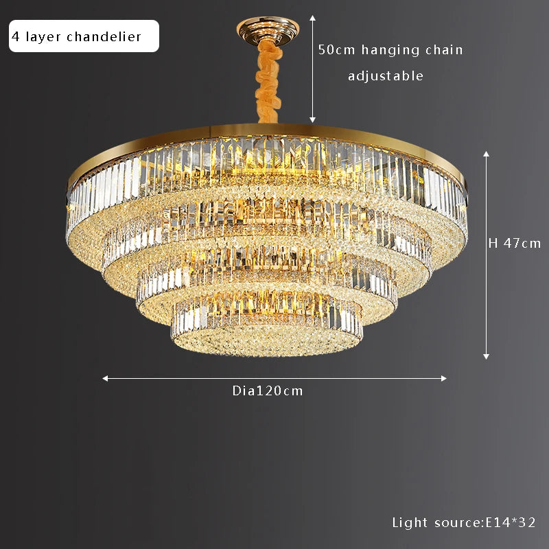 Modern Luxury Crystal Ceiling Chandelier - Elegant LED Gold Light Fixture for Large Living Rooms