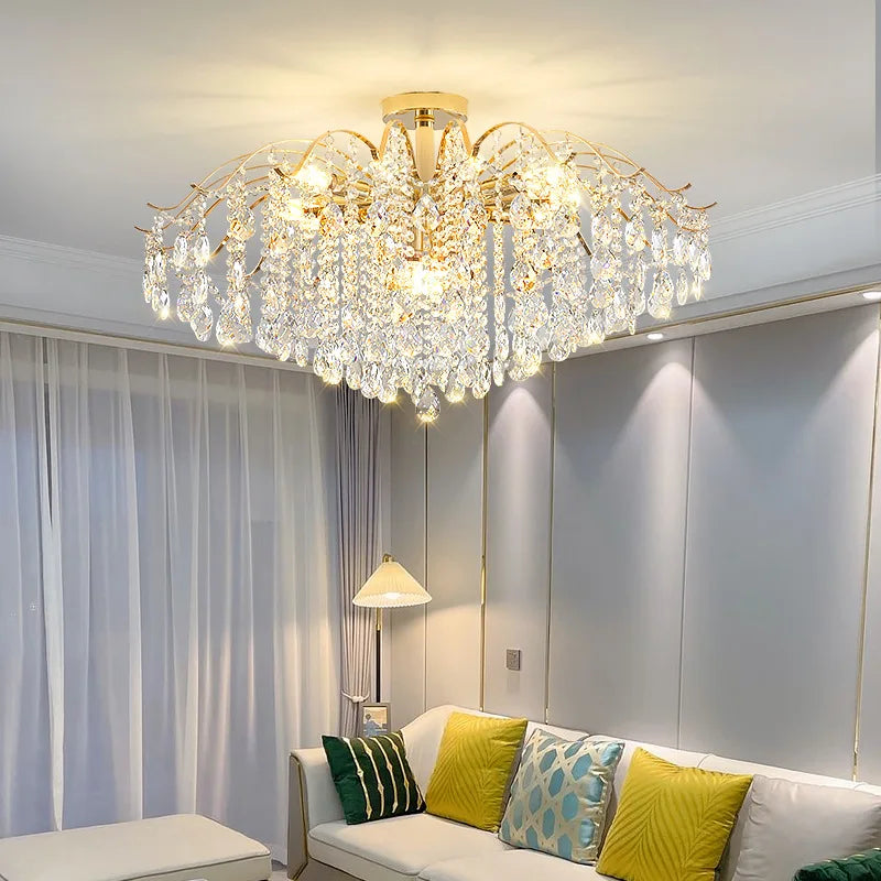 Modern Crystal Luxury LED Lights Chandelier - Elegant Ceiling Pendant Lamp for Living Room, Bedroom, and Home Decoration