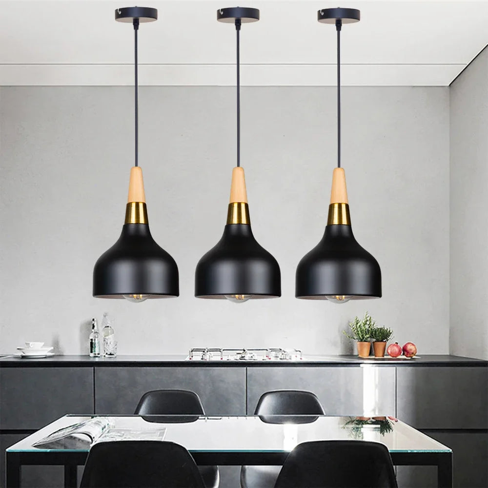 Adjustable Modern Pendant Lights - Wooden Dome Fixture for Versatile Room Illumination