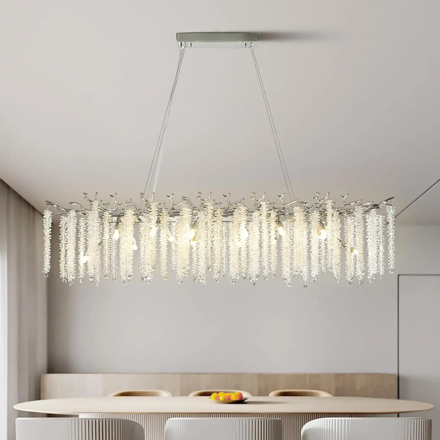 Modern Chrome Ceiling Crystal Chandelier - Perfect for Dining Room, Long Table, Bedroom, and Living Room Decor