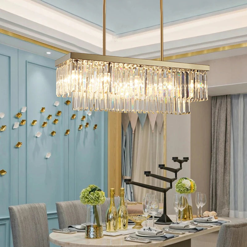 Rectangle Chrome Gold Chandelier for Dining Room Bedroom LED Crystal Kitchen Lustre Luxury Hanging Lamp Modern Silver Light