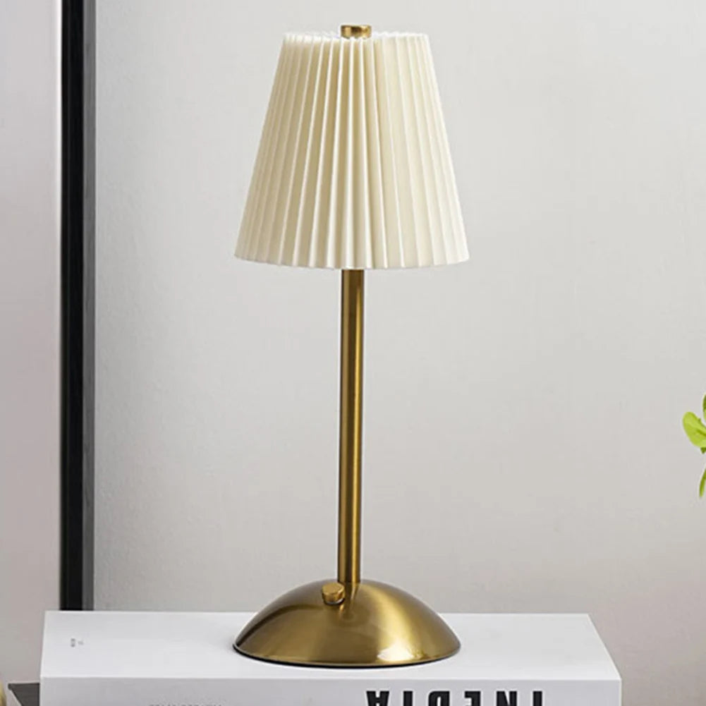 Nordic Pleated Table Lamp - Rechargeable LED Bedside & Reading Lamp with Dimmable Touch Control for Bedroom & Living Room