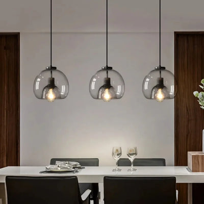 Nordic LED Smoke Gray Glass Pendant Light - Art Deco Chandelier for Versatile Room Illumination