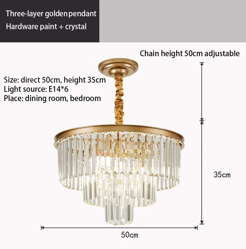 Modern Crystal Gold Chandelier - Elegant Lighting Fixture for Living Room and Bedroom Decor