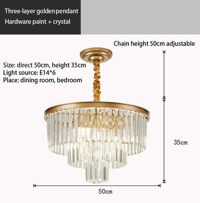 Modern Crystal Gold Chandelier - Elegant Lighting Fixture for Living Room and Bedroom Decor