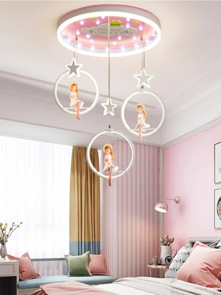 Modern Pink Smart LED Chandelier for Girls' Bedroom