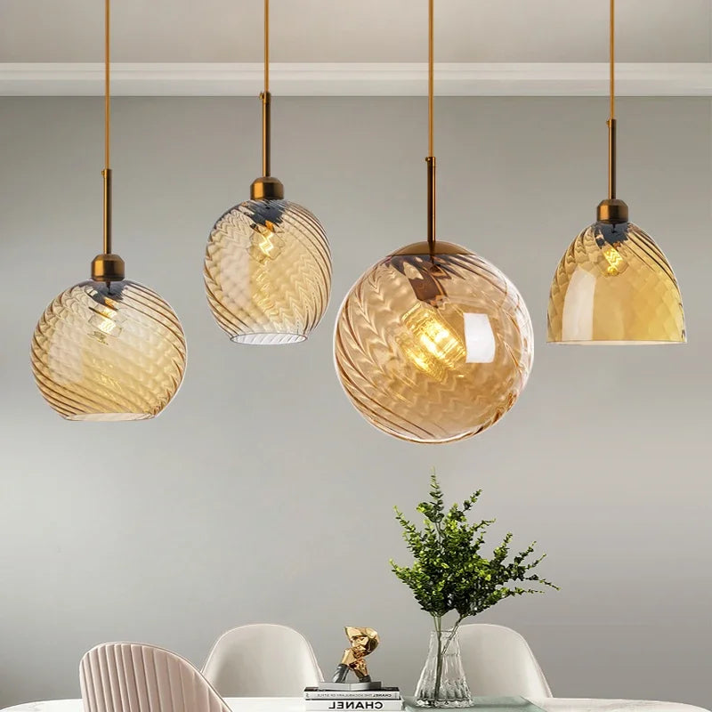 Modern Amber Smoky Grey Glass Chandelier LED Pendant Lights