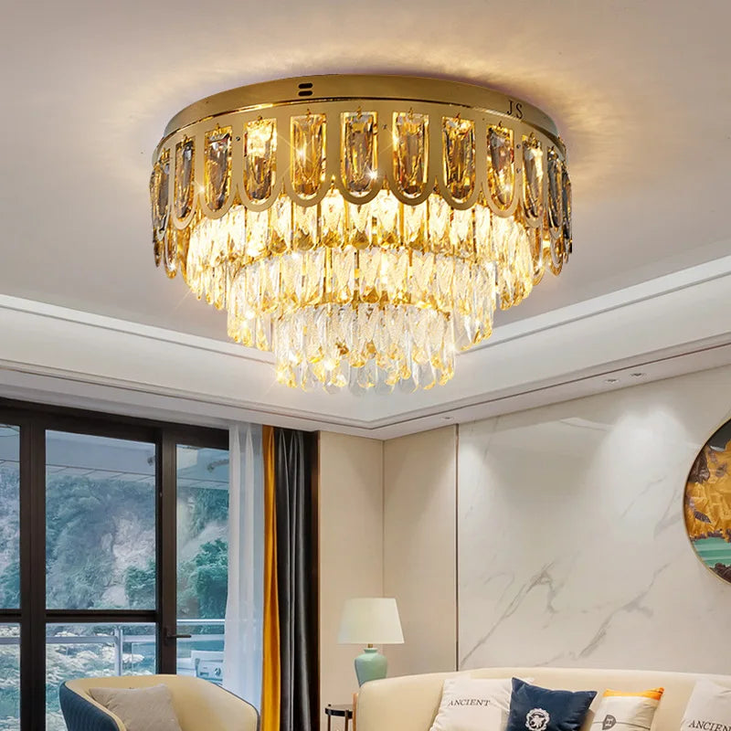 Modern Gold Crystal Ceiling Light - Luxury LED Lustres for Living Room Decor