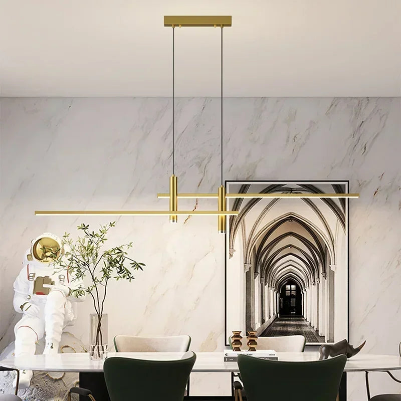 Modern Dimmable LED Pendant Lamp – Black and Gold Chandelier for Dining Room and Kitchen