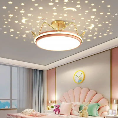 Crown LED Dimmable Ceiling Chandelier – Star and Moon Lamp Pendant for Children's Bedroom and Study