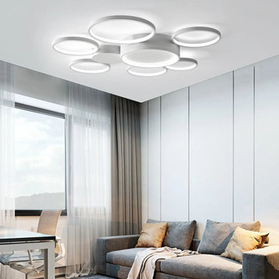 Modern Minimalist Flush Mount LED Ceiling Light - 7 Rings Design with Remote Control for Living Room, Bedroom