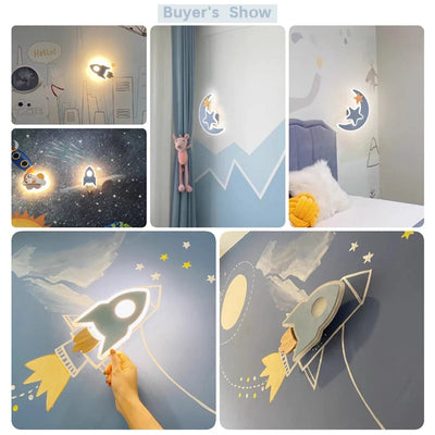 LED Wall Lamp - Modern Cartoon Children's Bedroom Lighting with Creative Moon, Star, and Rocket Designs