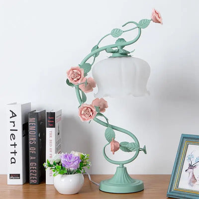 Idyllic Decoration Table Lamp – Princess Wedding Bedroom Warm Bedside Lamp with Art Rose Flower Design