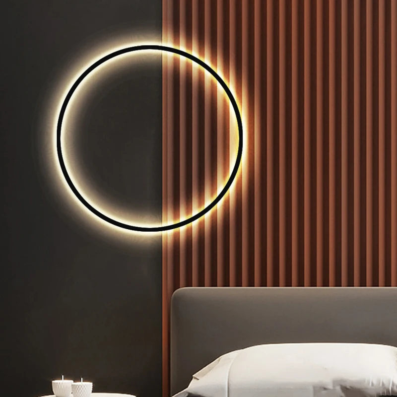 Dimmable Aluminium Ring Wall Lamp with USB Plug - Black and Gold for Bedroom, Parlor, and Hotel Aisle