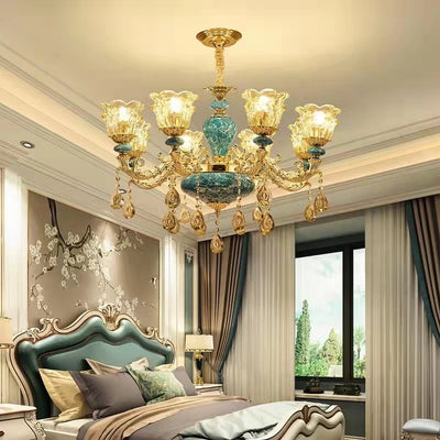 European-Style Blue Ceramic Chandelier - Elegance and Charm for Modern Living Spaces