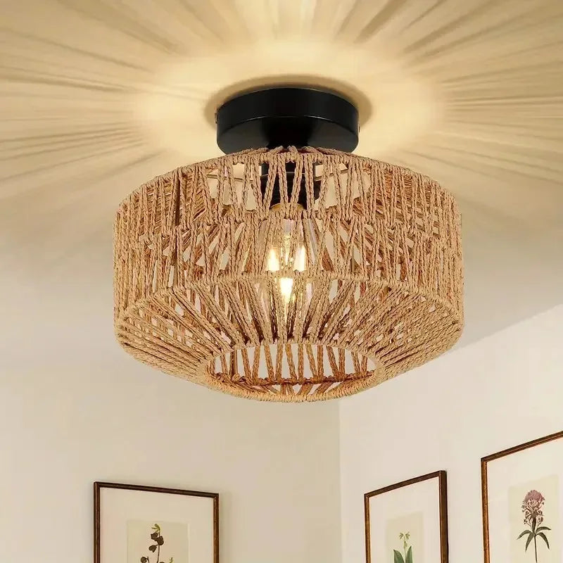 Classical Bamboo Weaving Chandelier Lamp - Handmade Pendant Light Hanging LED Ceiling Fixtures