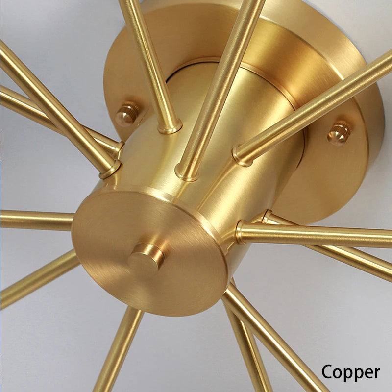 Modern LED Chandelier - Copper Gold Brass Design with Glass Ball Accents