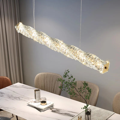 Luxurious Crystal Pendant Light - Modern Gold Chrome Metal Dining Room Strip Lamp for Kitchen