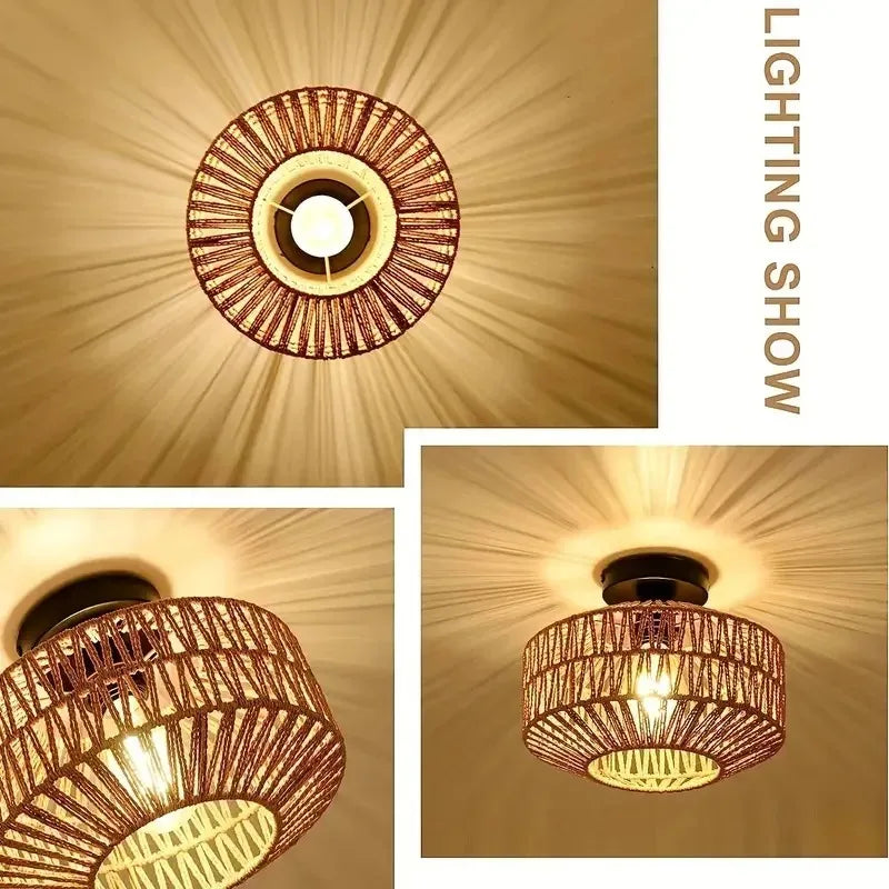 Classical Bamboo Weaving Chandelier Lamp - Handmade Pendant Light Hanging LED Ceiling Fixtures