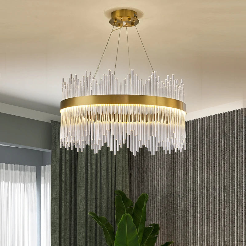 Crystal Living Room Chandelier Modern Minimalist Dining Room Lighting Villa Dining Room Circular Ring Creative Lighting