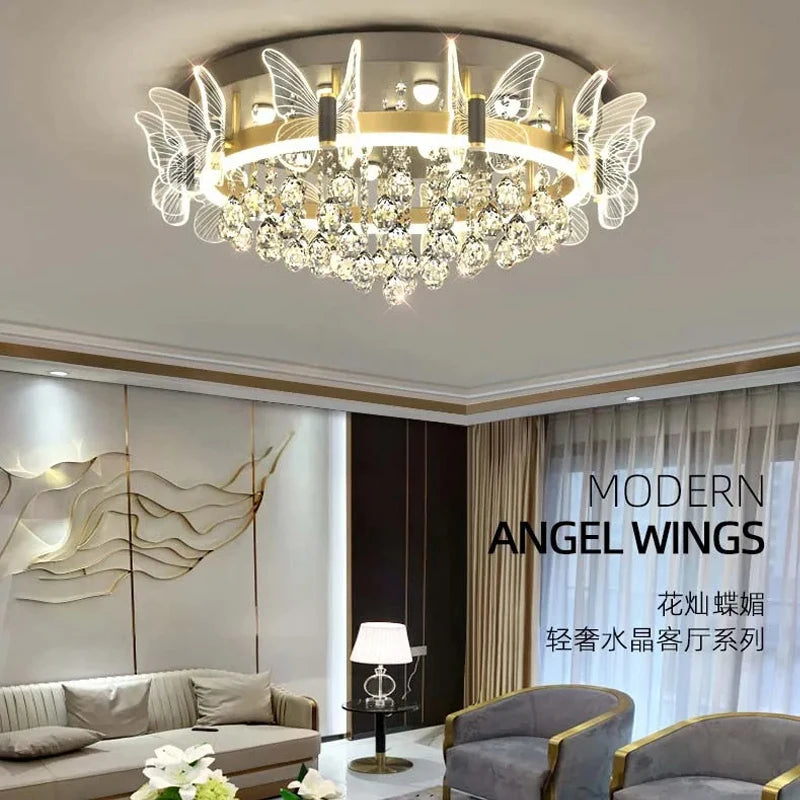 Cartoon Children's Room Crystal Ceiling Light - New Butterfly Chandelier and Balloon LED Bedroom Light