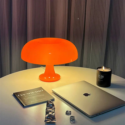 Exquisite Mushroom Table Lamp with 4 LED Bulbs – Modern Orange Design