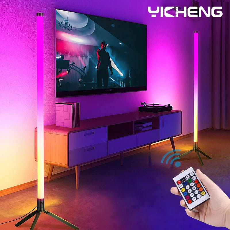 Ambient Glow RGB LED Corner Floor Lamp - Smart Remote Control