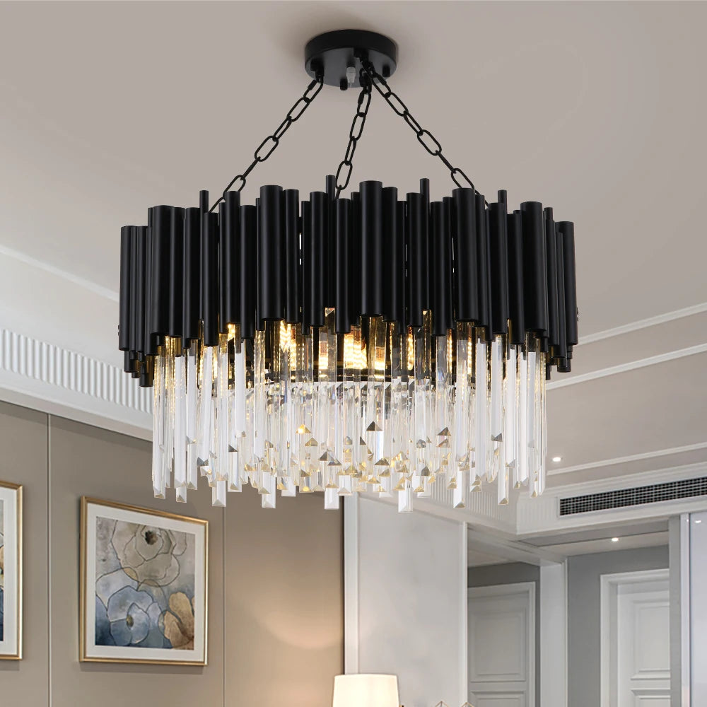 Black Modern Chandelier Lighting For Living Room Luxury Round Crystal Lamp Home Decoration Light Fixtures