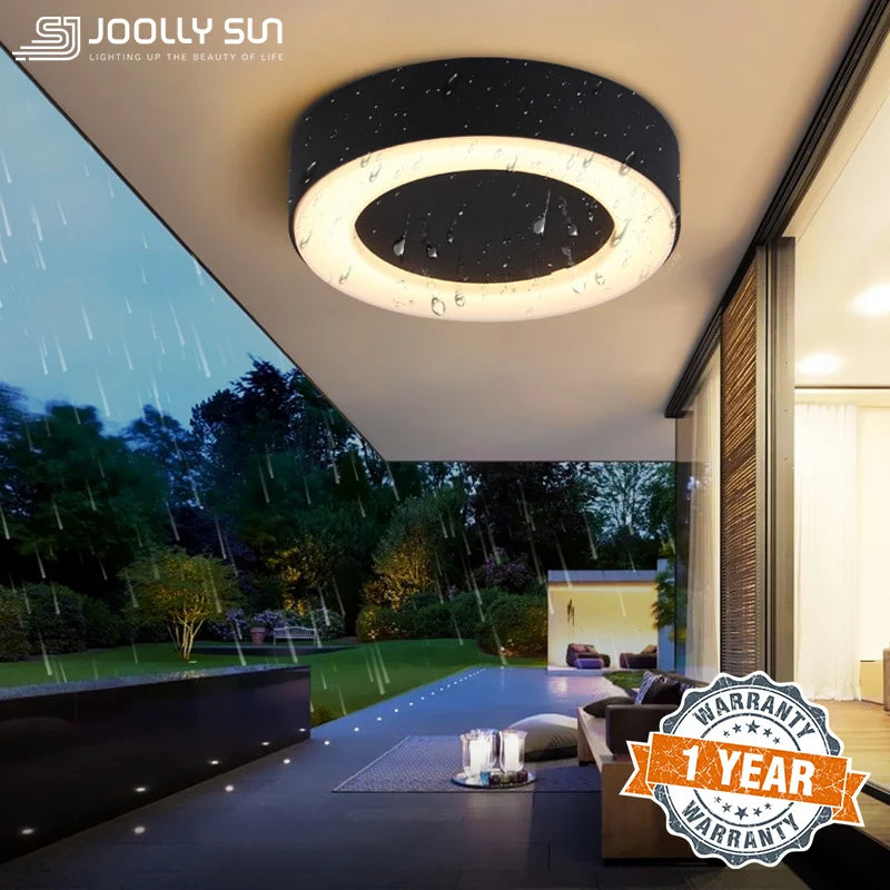 JoollySun 12W Waterproof Outdoor LED Wall/Ceiling Light – Modern Balcony, Porch, and Terrace Lighting Fixture